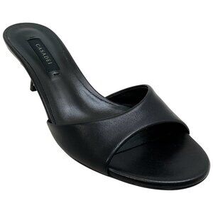 Casadei Black Leather Minorca Kitten Heel Mule Sandals